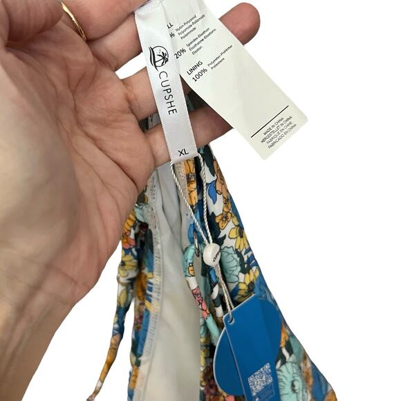 Cupshe One Piece Floral Swimsuit XL Ruched Tied Front Cutout Cheeky White Multi - Picture 6 of 7